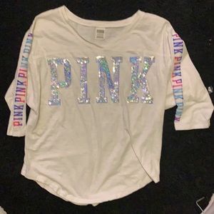 Pink by Victoria Secret top watercolor bling
